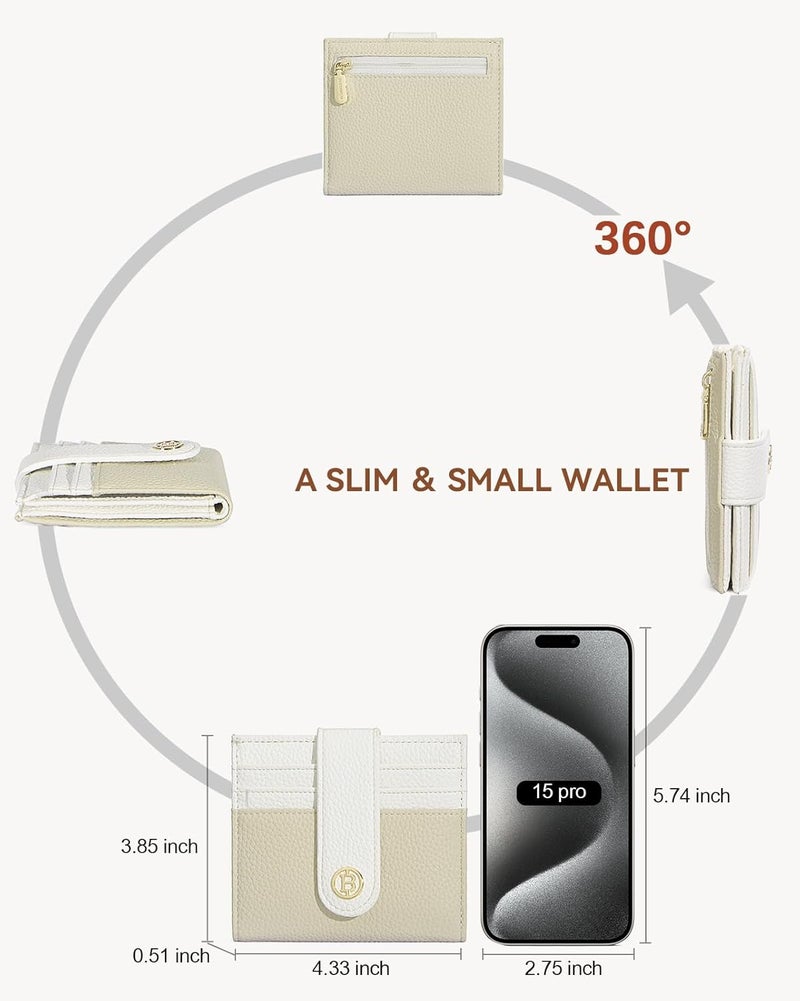 Bostanten Slim Wallet for Women Small RFID Blocking Credit Card Holder Leather Bifold Wallets with Zipper Coin Pocket Khaki＆Beige - Image 4